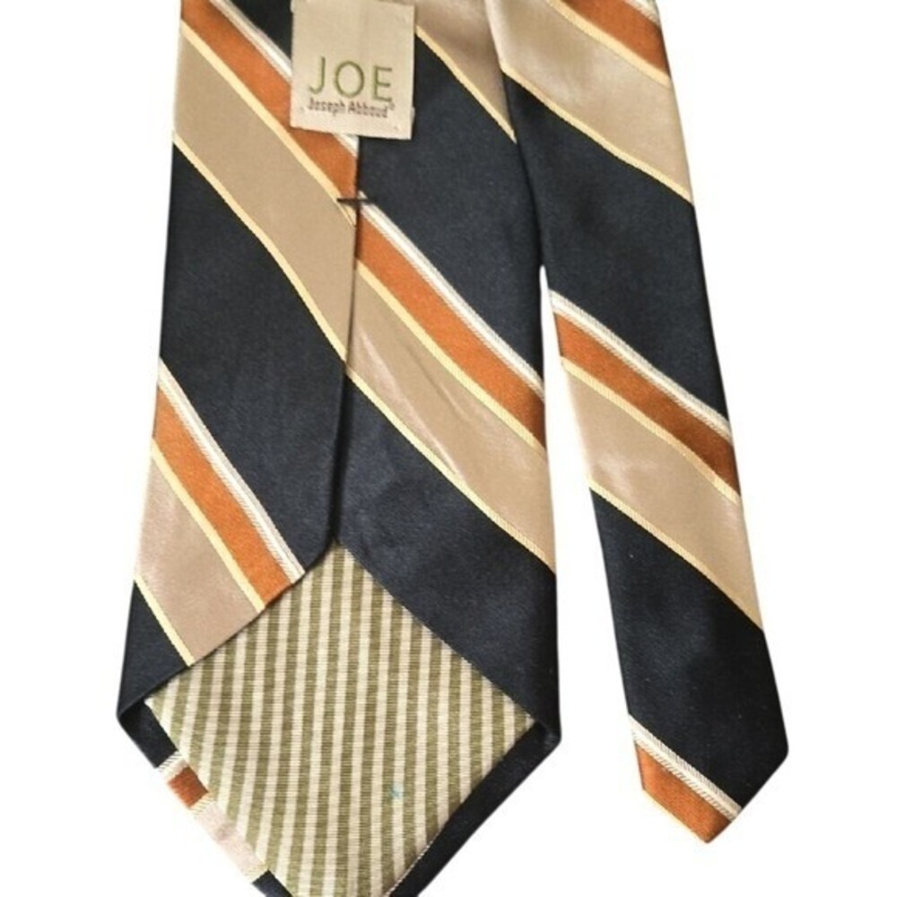 Joe‎ by Joseph Abboud Silk Tie Navy Brown Stripe Made in USA 3.5" - Picture 6 of 8